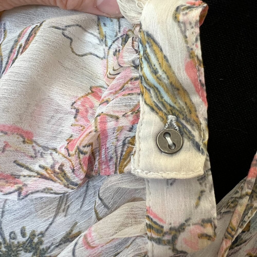 Lucky Brand White Floral Tie-Neck Peasant Blouse with Pink and Green Print - Picture 8 of 8